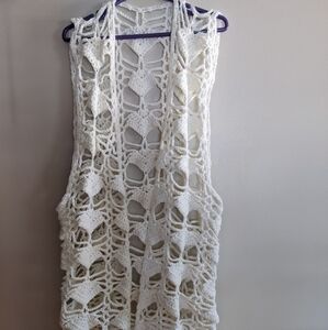 𝅺vintage Crochet White Hippie Vest Sweet!